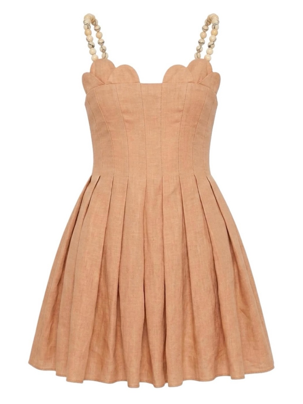 Beaded-Strap Peach Scallop Mini Dress